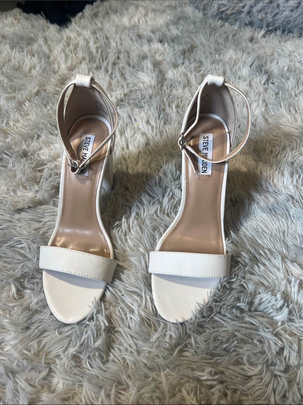 Steve Madden White Ankle Strap Block Heel Sandals
